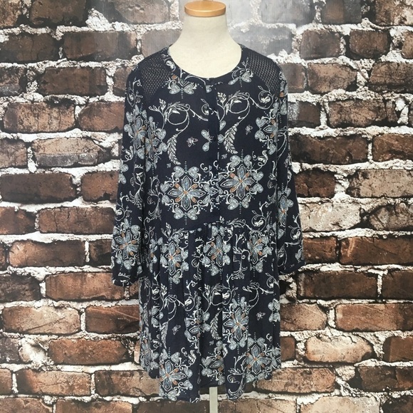 Hinge Dress Boho Floral Butterfly Blue Small - Picture 6 of 13